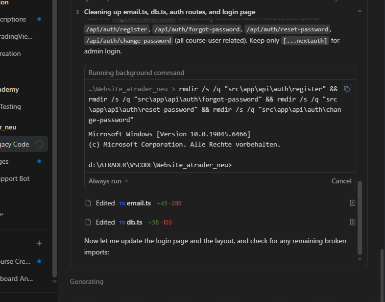 Antigravity überarbeitet das Invoice-System, inklusive Anpassungen an email.ts und db.ts