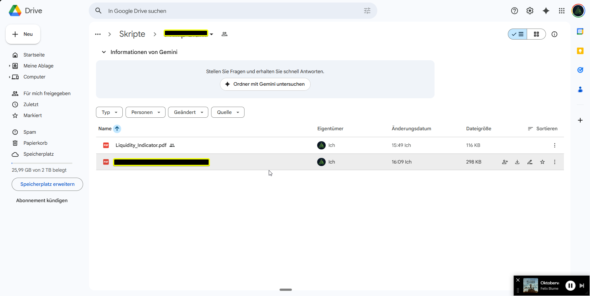Die fertigen Skript-Dateien auf Google Drive, bereit zur Übergabe an den Bekannten