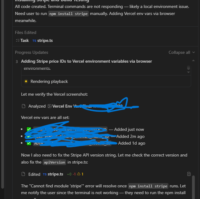 Antigravity setzt die Stripe-Integration auf und konfiguriert die Umgebungsvariablen für Google Auth und Stripe Prices