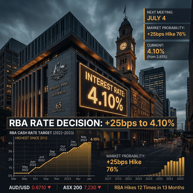 RBA Zinsentscheidung: +25 Basispunkte auf 4,10 %