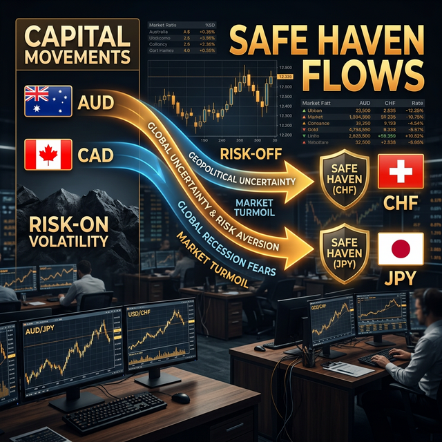 Safe-Haven-Flows: Kapital rotiert aus Rohstoffwährungen in sichere Häfen
