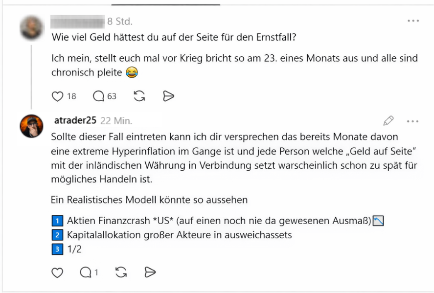 Frage auf Threads: Wie viel Geld hast du auf der Seite für den Ernstfall?