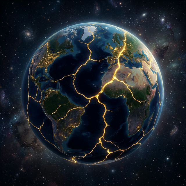 Weltkugel im Kintsugi-Stil: Zusammengehalten durch goldene Risse