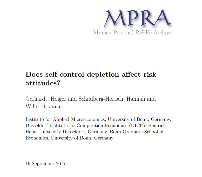 MPRA Paper der Uni Bonn: „Does self-control depletion affect risk attitudes?", eine von vielen Studien, die in die Academy einfließen