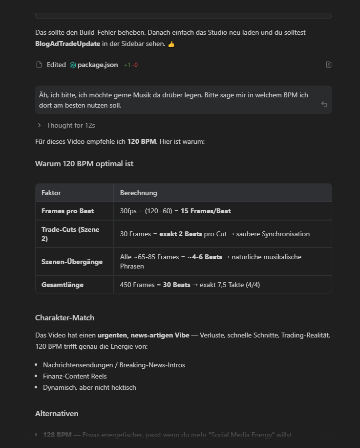 Antigravity Agent berechnet optimale BPM für Beat-synchrone Motion Videos