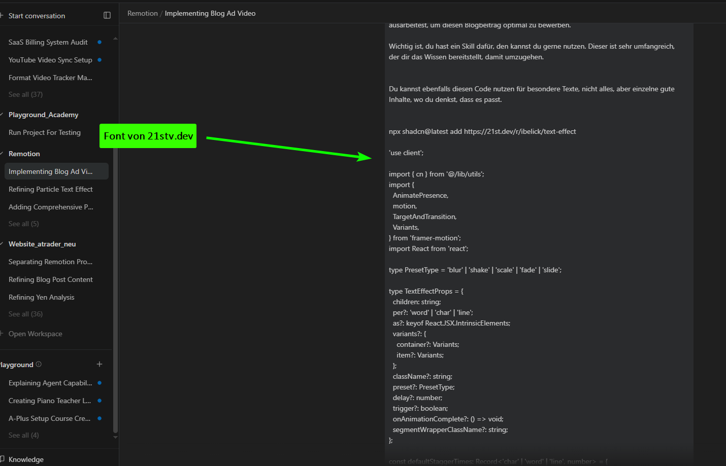 Fonts und Komponenten von 21stv.dev in Remotion eingebunden