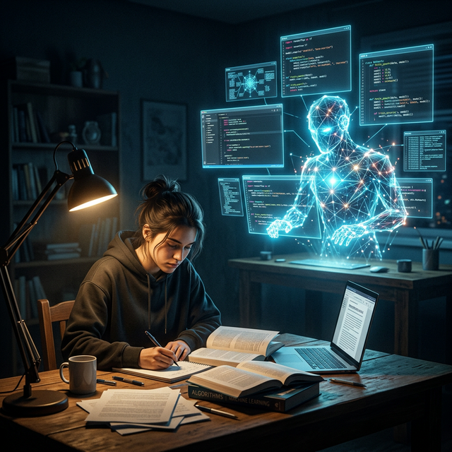 Mensch lernt, während der AI-Agent im Hintergrund autonom Aufgaben abarbeitet